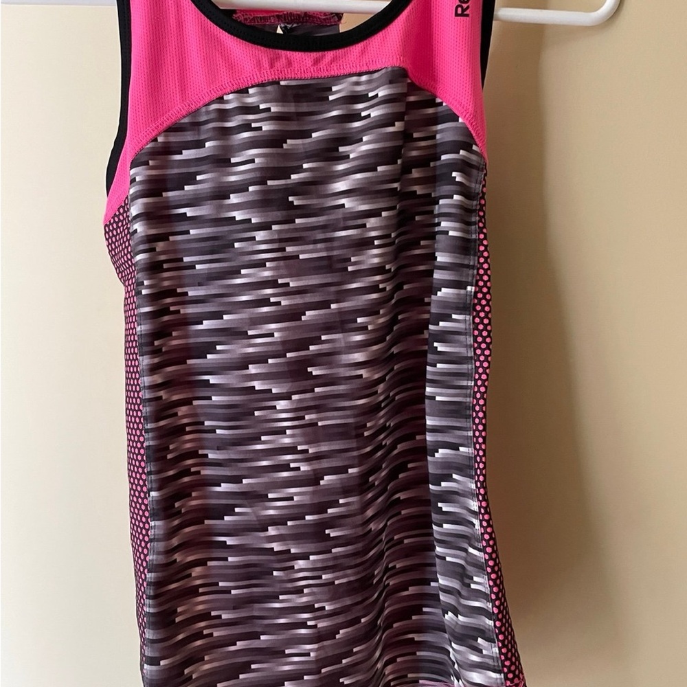 Reebok Women's Pink and Black Patterned Tank Top